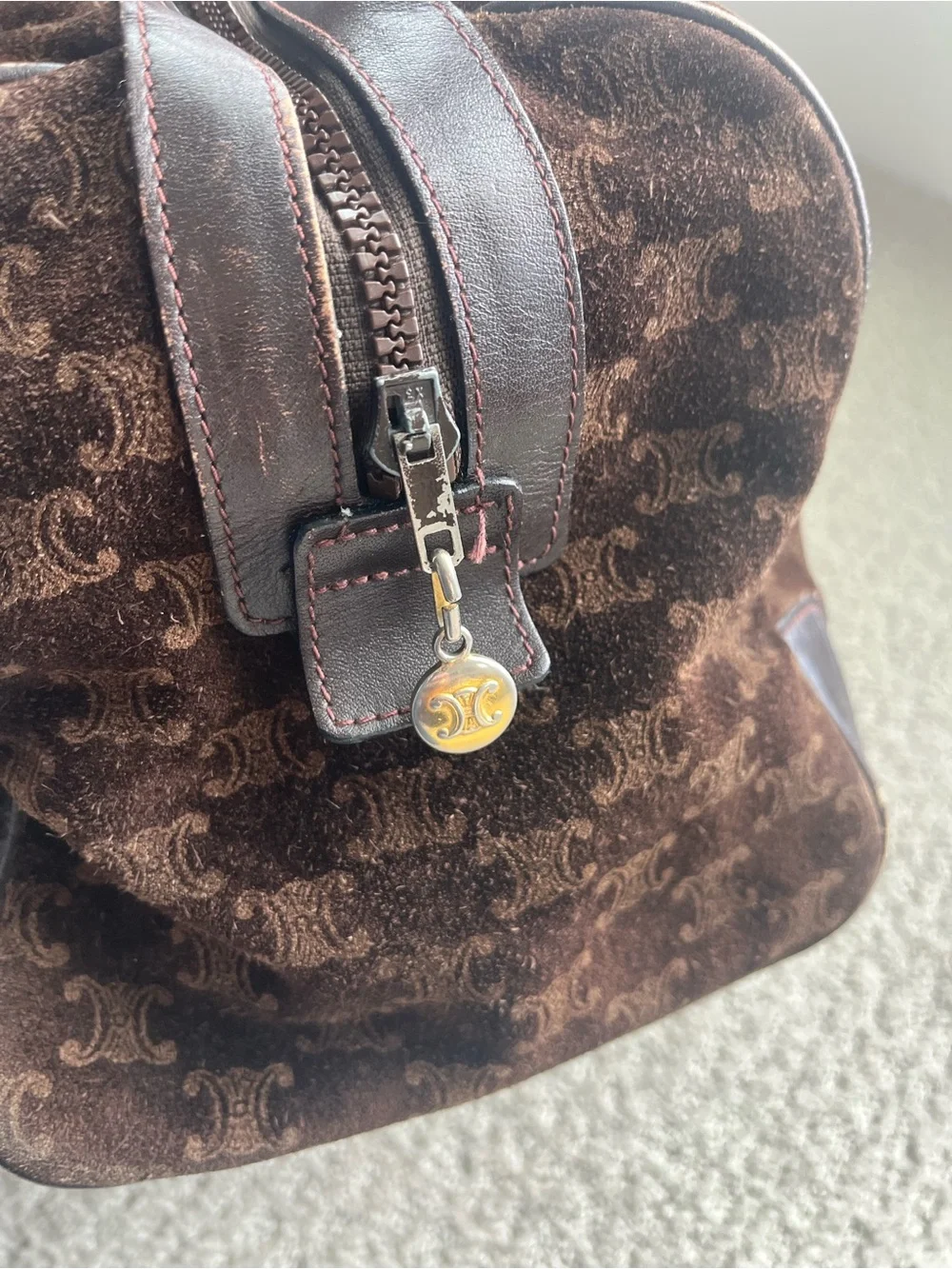 Celine vintage macadam suede Boston bag